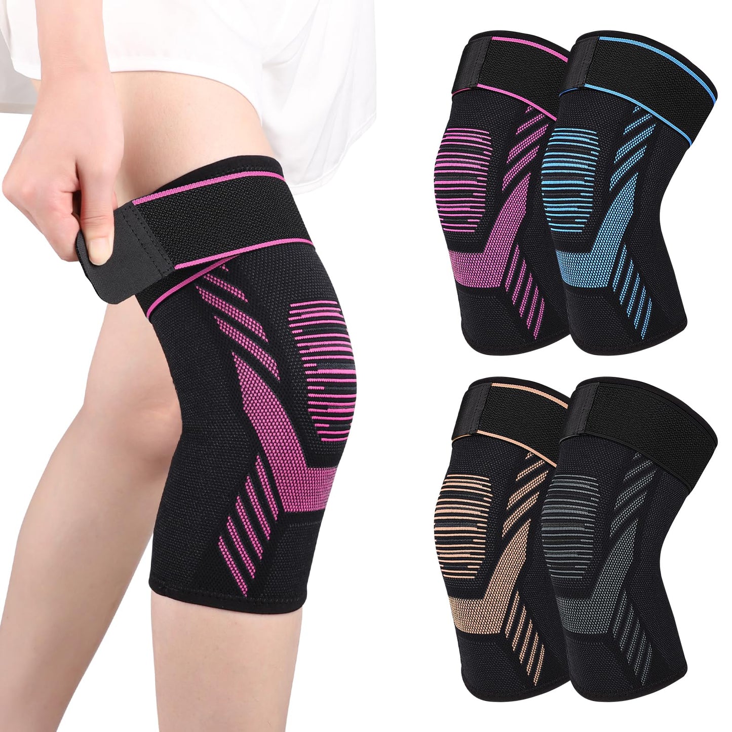 Knee Compression Sleeve with Strap Knee Sleeve (Pink X-Large)