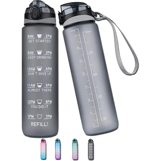32 Oz Motivational Sports Water Bottle with Straw & Marker