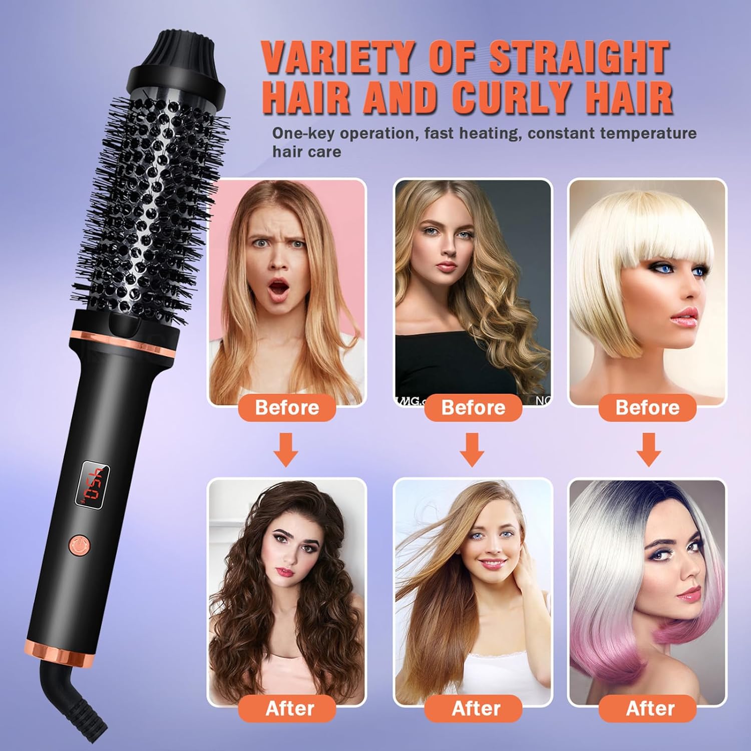 Thermal Brush 1.5 Inch Curling Iron Volumizing Brush Heated round Brush Ceramic Tourmaline Ionic Curling Comb Dual Voltage Travel Curling Iron With, LCD Display, 10 Temperature Settings