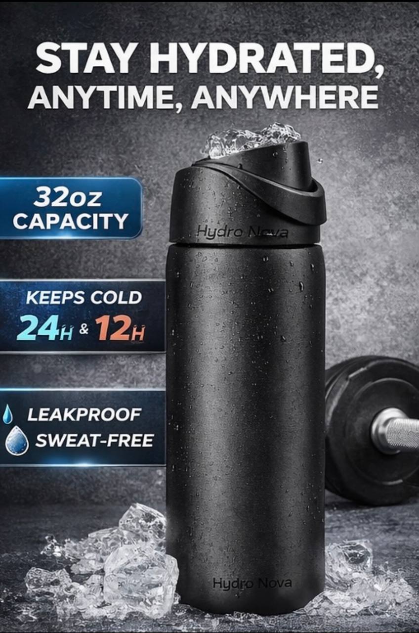HydroNova™ Sport Water Bottle – 32oz Stainless Steel